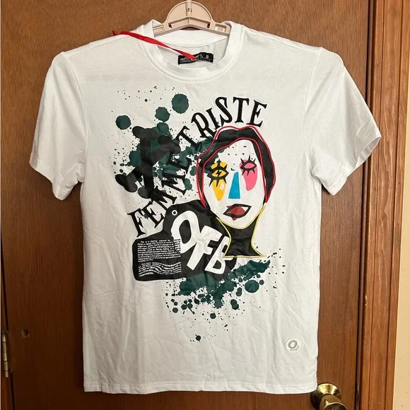 NWT Offbeat Short‎ Sleeve Graphic T Shirt White Embroidered Mens Sz S Small - Picture 5 of 11
